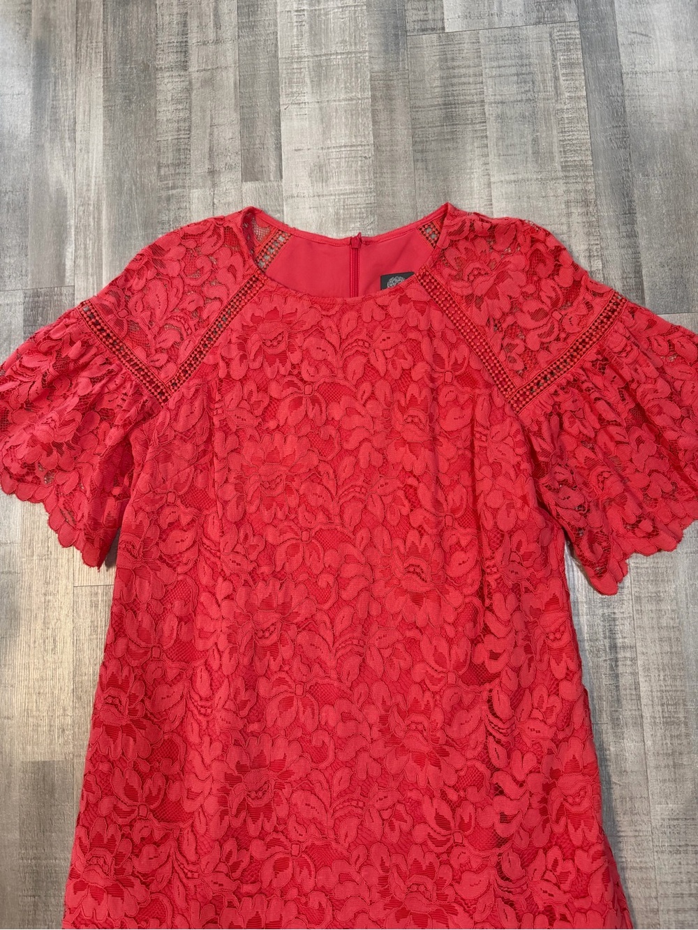 Vince Camuto Dress Womens 16 Floral Lace Bell Sleeve Shift Scalloped Cocktail